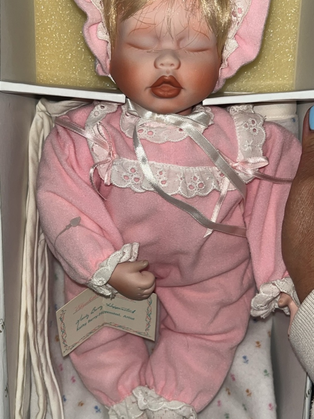 Porcelain Baby Doll in Pink Lace Outfit